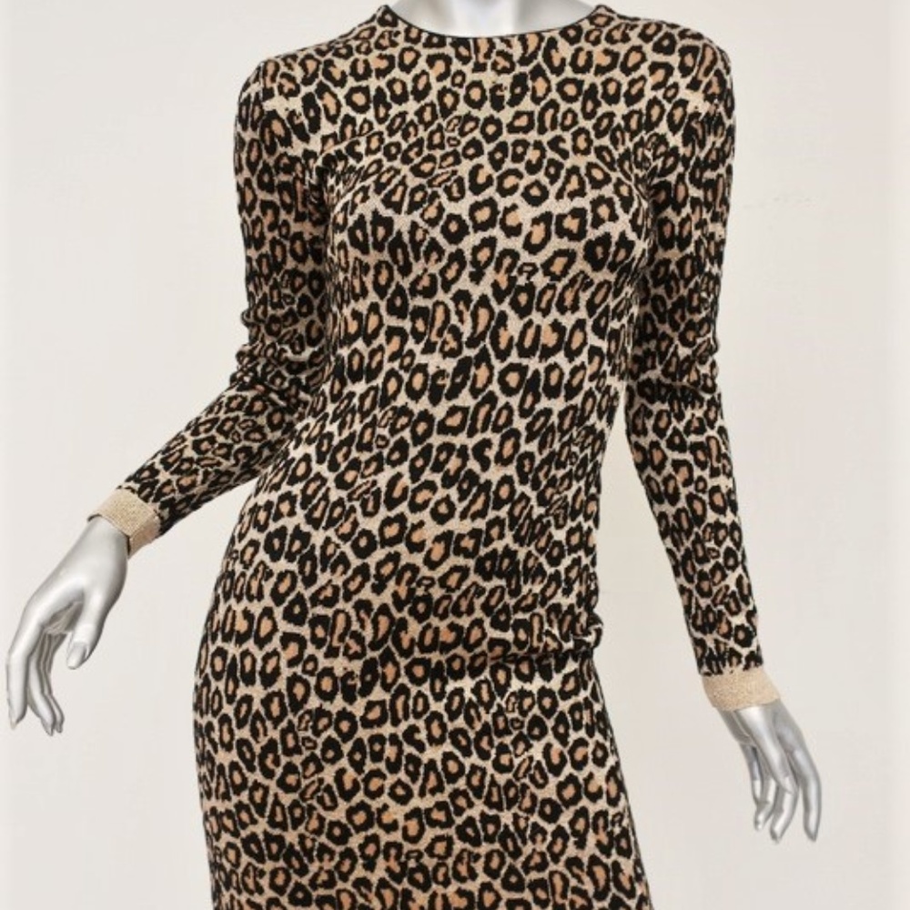Miu Miu Leopard Print Sweater Dress Gold Lurex - Picture 1 of 8